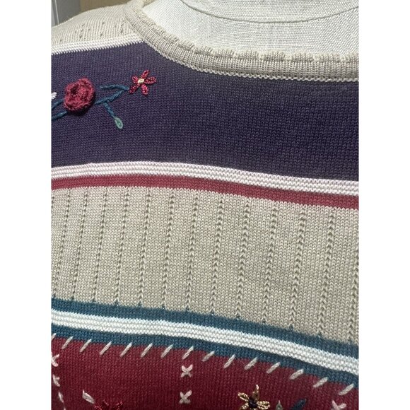 Alfred Dunner Knit Top L Floral Embroidered Cottagecore Ramie Cotton 90s L - Picture 4 of 8